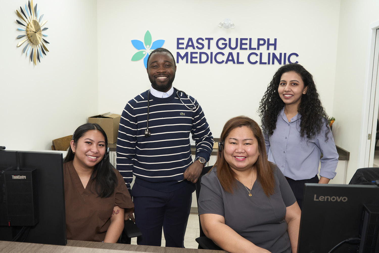 The East Guelph Medical Clinic team at the front reception desk